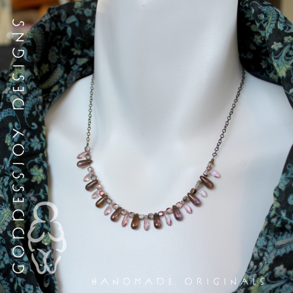 Bib Necklace - Mini Drops - Pastel Pink and Bronze
